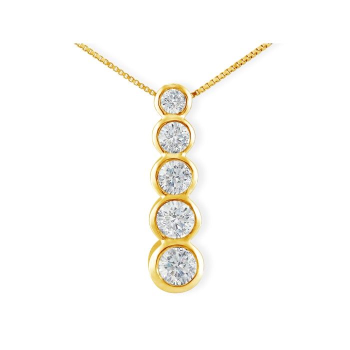 1/2 Carat Bezel Set Journey Diamond Pendant Necklace in 14k Yellow Gold (3.2 g), , 18 Inch Chain by SuperJeweler