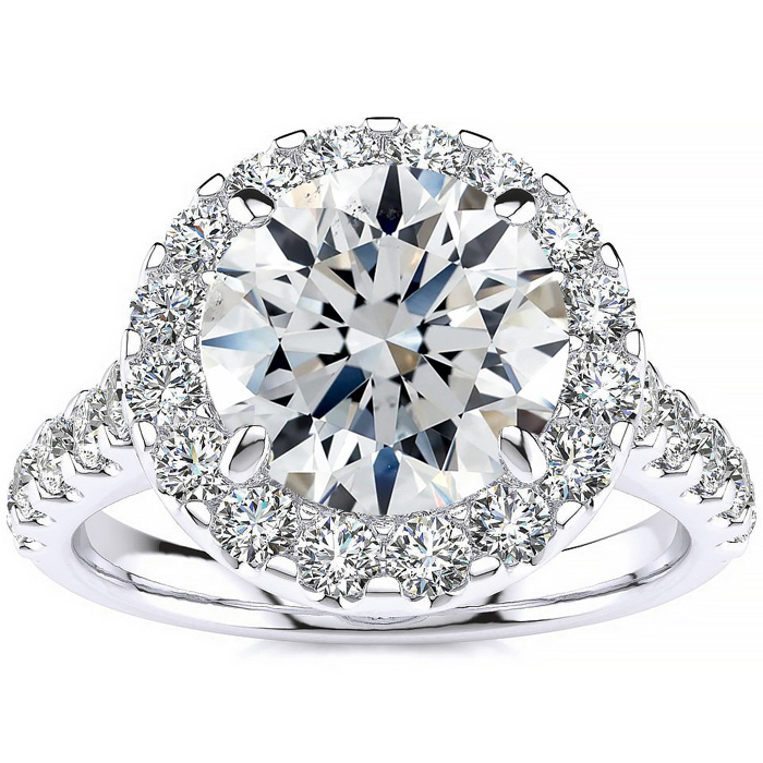 2 3/4 Carat Round Diamond Halo Engagement Ring in 14k White Gold,  by SuperJeweler