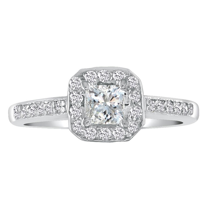 2.60 Carat Princess Cut Halo Diamond Engagement Ring in 18k White Gold,  by SuperJeweler