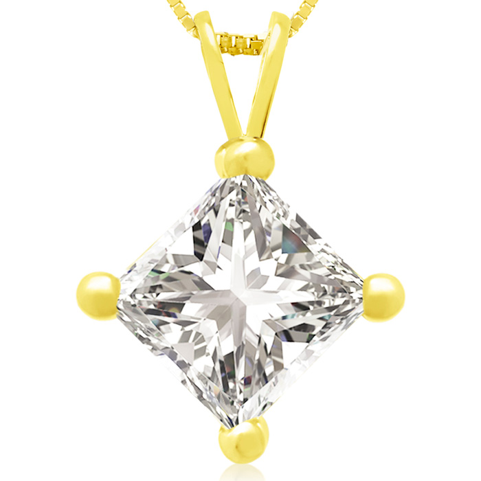 2 Carat 14k Yellow Gold Princess Cut Diamond Pendant Necklace, G/H Color, 18 Inch Chain by SuperJeweler