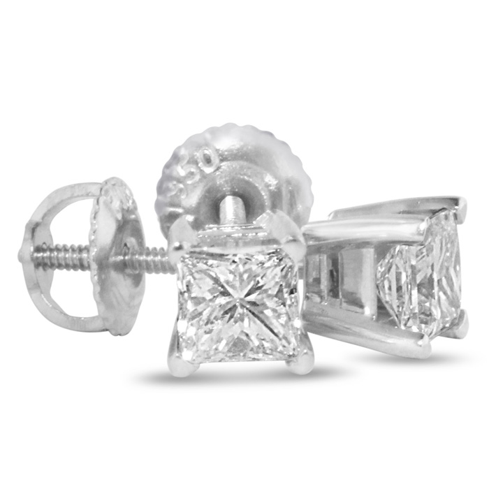 2 Carat G/H Color SI Quality Princess Cut Diamond Stud Earrings in Platinum by SuperJeweler
