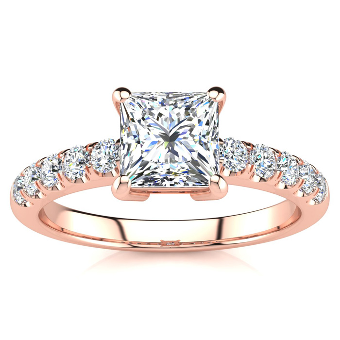 1 2/5 Carat Princess Cut Diamond Engagement Ring Crafted in 14K Rose Gold (5.4 g),  by SuperJeweler