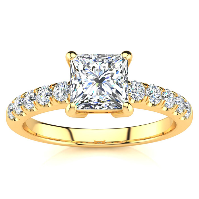 1 2/5 Carat Princess Cut Diamond Engagement Ring Crafted in 14K Yellow Gold (5.4 g),  by SuperJeweler