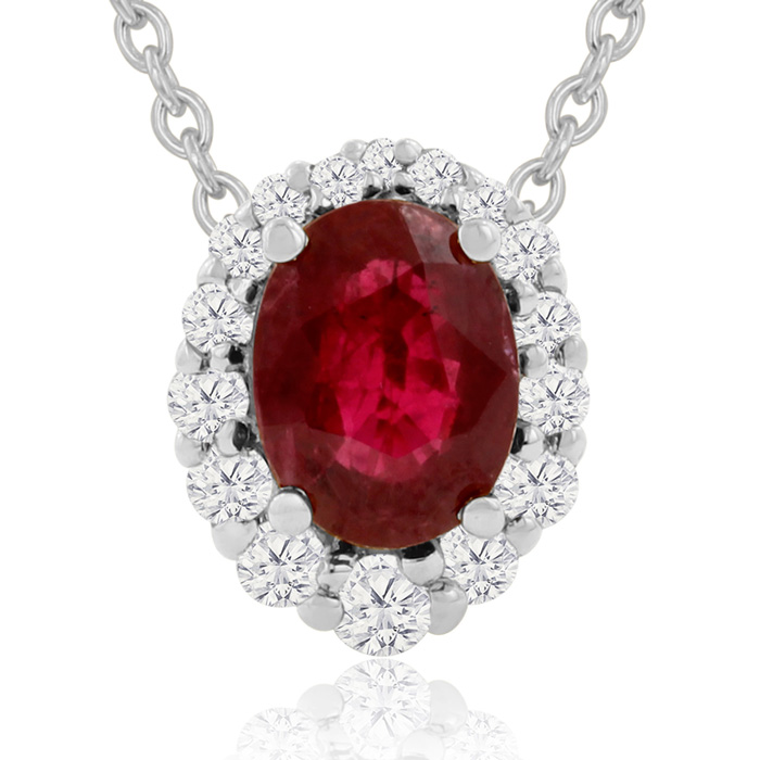 2.90 Carat Fine Quality Ruby & Diamond Necklace in 14K White Gold (2.9 g), , 18 Inch Chain by SuperJeweler