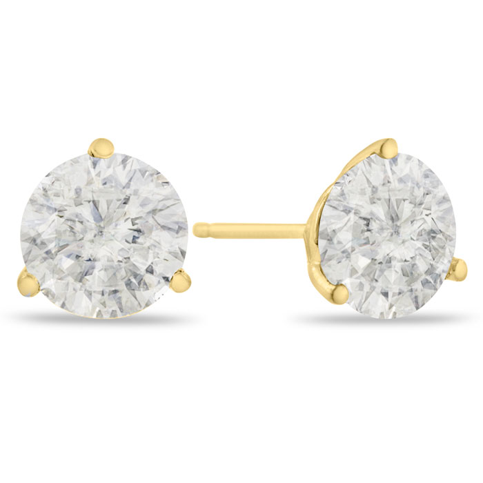 2 Carat Round Cut Clarity Enhanced Diamond Yellow Gold Stud Earrings,  Color, SI Clarity by SuperJeweler