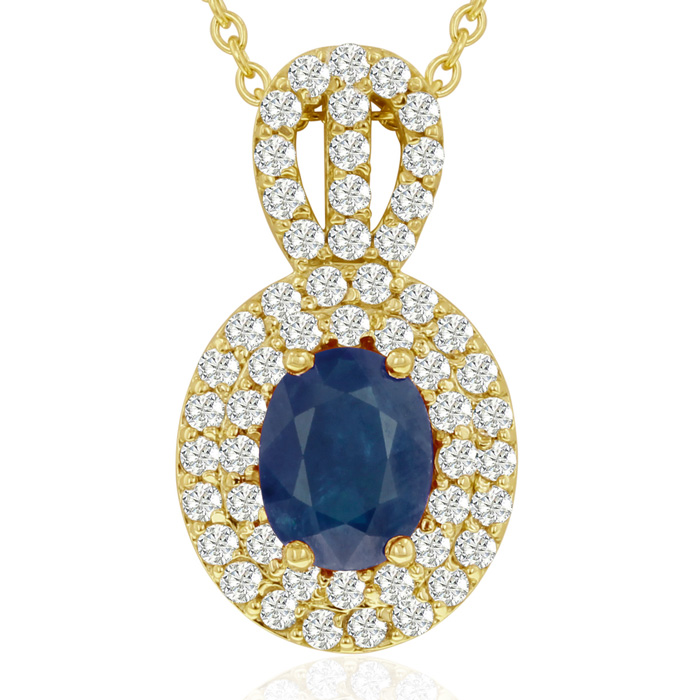 3.50 Carat Fine Quality Sapphire & Diamond Necklace in 14K Yellow Gold (8.9 g), , 18 Inch Chain by SuperJeweler