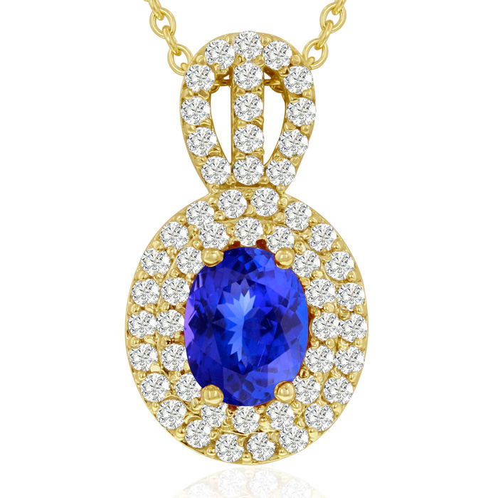 3.50 Carat Fine Quality Tanzanite & Diamond Necklace in 14K Yellow Gold (8.9 g), , 18 Inch Chain by SuperJeweler