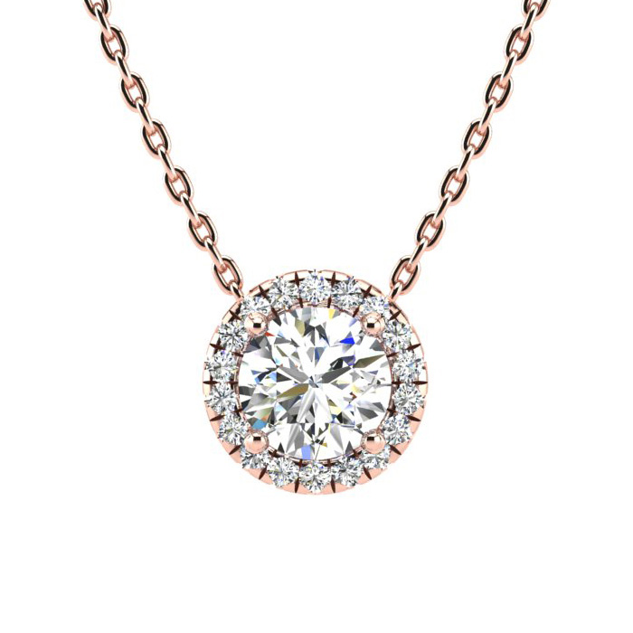 1 1/5 Carat Halo Diamond Necklace in 14K Rose Gold (205 g), , 18 Inch Chain by SuperJeweler