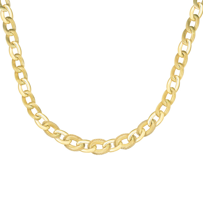 14K Yellow Gold (25.2 g) 18 Inch Brush-Finish Popcorn Trim Link Chain Necklace by SuperJeweler