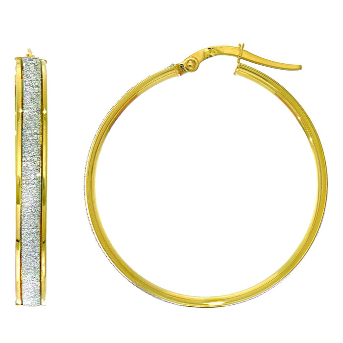 14K Yellow Gold (3.1 g) Polish Finished 28mm Laser Finished Glitter Hoop Earrings w/ Hinge w/ Notched Closure by SuperJeweler