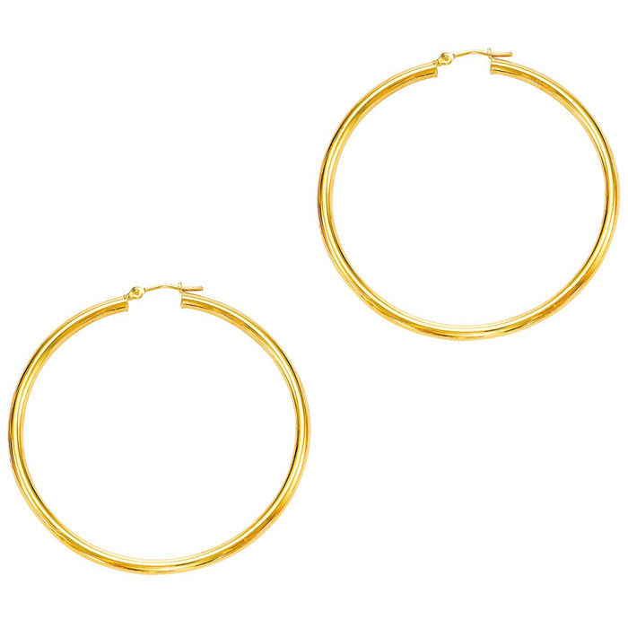 14K Yellow Gold (3.4 g) Polish Finished 50mm Hoop Earrings w/ Hinge w/ Notched Closure by SuperJeweler