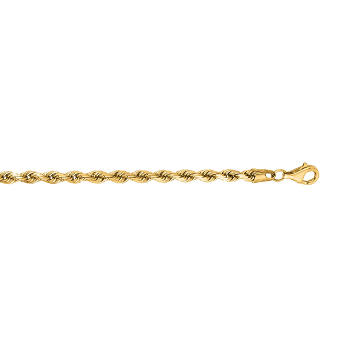 14K Yellow Gold (3 g) 4.0mm 8 Inch Solid Diamond Cut Rope Chain Bracelet by SuperJeweler