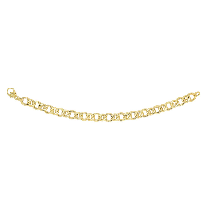 14K Yellow Gold (5 g) 8.8mm 7.25 Inch Textured & Shiny Oval Link Chain Bracelet by SuperJeweler
