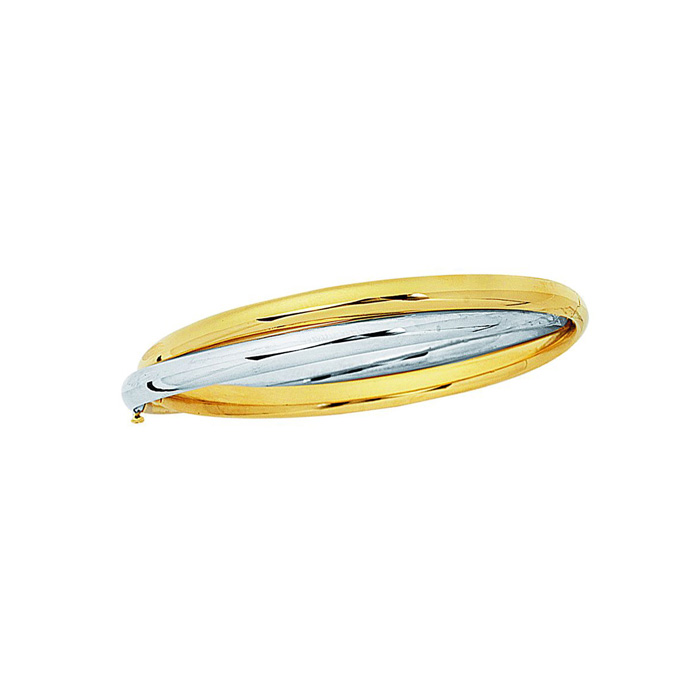 14K Yellow & White Gold (10.3 g) 7 Inch Shiny Fancy Double Bangle Bracelet by SuperJeweler