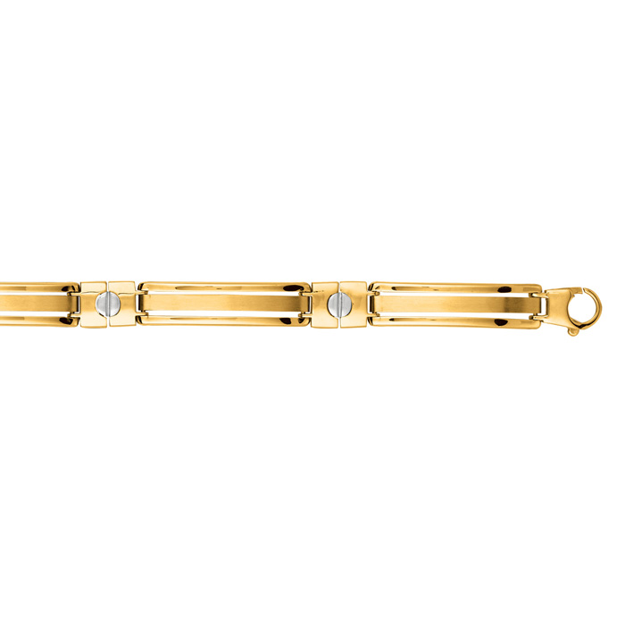 14K Yellow & White Gold (12.7 g) 8.25 Inch Shiny Men's Fancy Chain Bracelet w/ Nail Heads by SuperJeweler