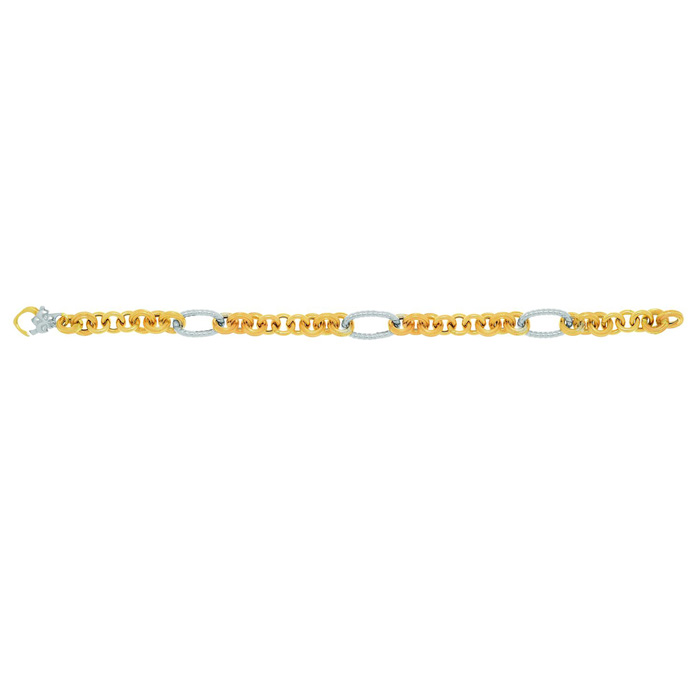14K Yellow & White Gold (5.7 g) 7.5 Inch Round Oval Link Chain Bracelet by SuperJeweler