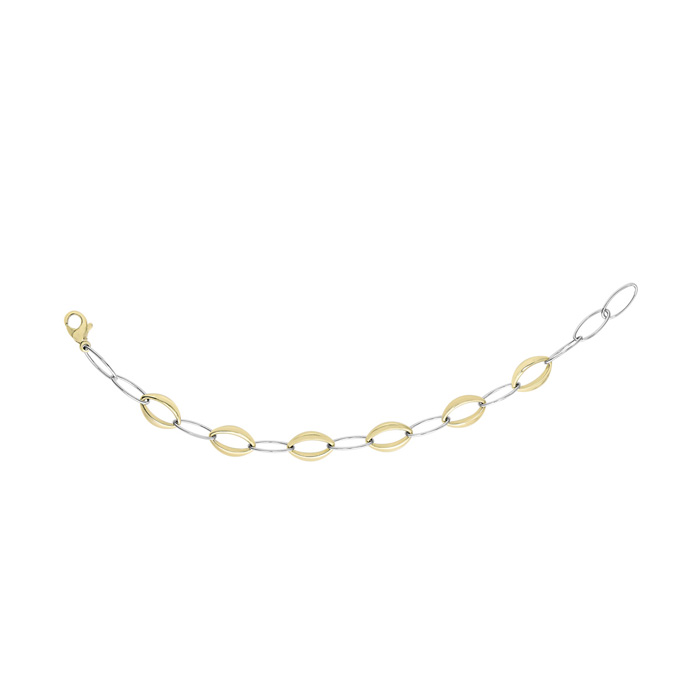 14K Yellow & White Gold (5.9 g) 8.80mm 7.5 Inch Marquise & Oval Link Chain Bracelet by SuperJeweler
