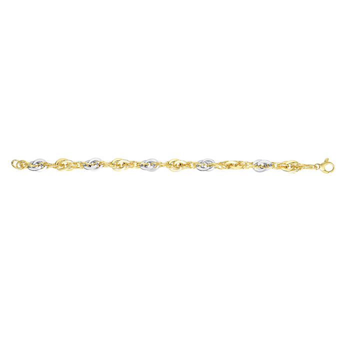14K Yellow & White Gold (5 g) 7.5 Inch Fancy Oval Link Chain Bracelet by SuperJeweler