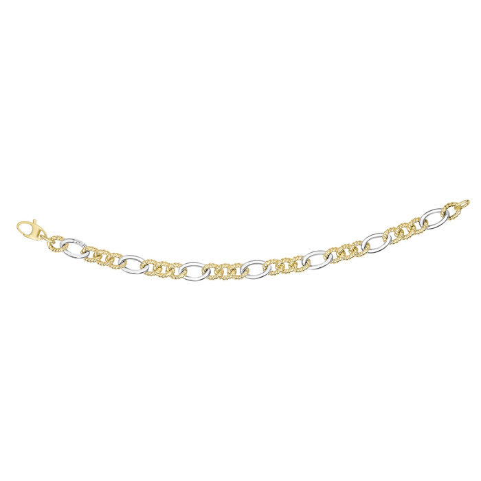 14K Yellow & White Gold (5 g) 7.8mm 7.5 Inch Textured & Long Twisted Oval Link Fancy Chain Bracelet by SuperJeweler
