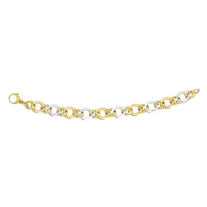 14K Yellow & White Gold (7.3 g) 12.5mm 7.5 Inch Large White Twisted Oval Link Fancy Chain Bracelet by SuperJeweler