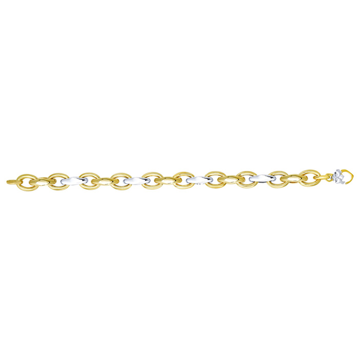 14K Yellow & White Gold (8.3 g) 7.75 Inch Shiny Marquise & Oval Link Chain Bracelet by SuperJeweler
