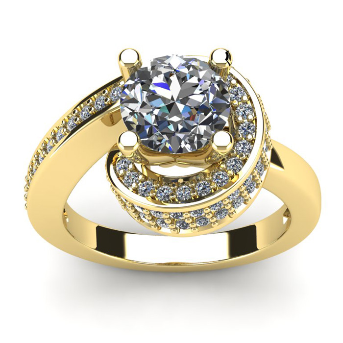 Modern Asymmetrical Round Brilliant 2 Carat Diamond Engagement Ring in 14K Yellow Gold (5.8 g),  by SuperJeweler