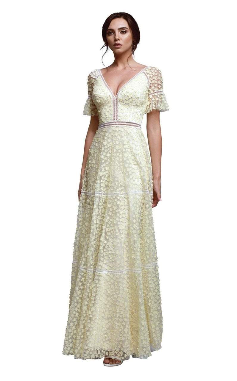 Beside Couture - BC1310 Floral Applique Plunging V-neck Dress