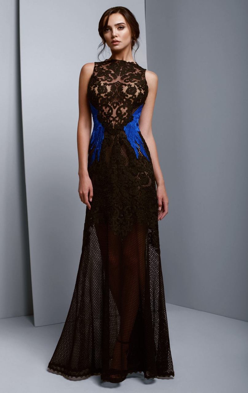 Beside Couture - BC1337 Embroidered Lace Fishnet A-line Dress