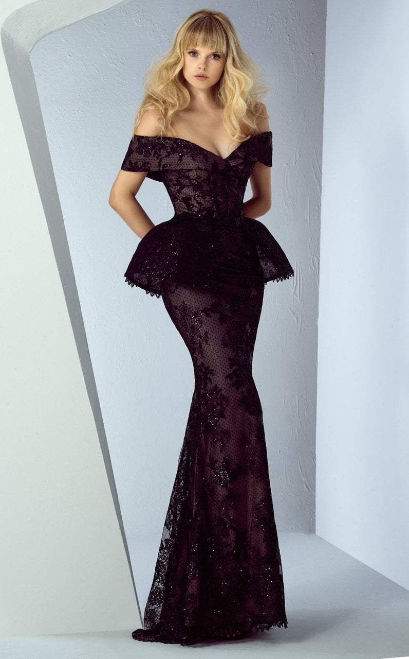 MNM Couture - G0850 Off-Shoulder Peplum Detailed Mermaid Gown