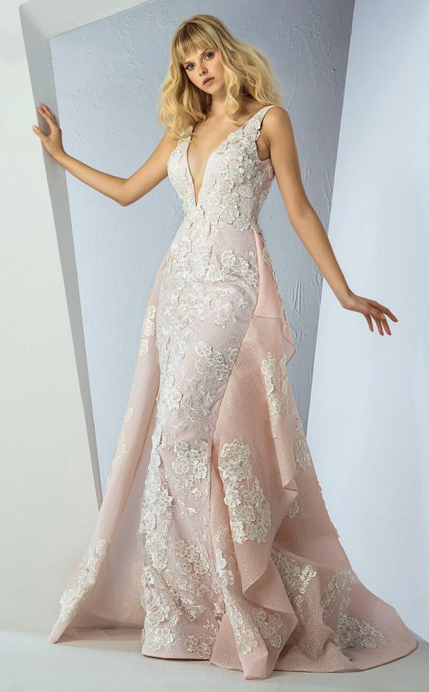 MNM Couture - G0861 Lace Deep V-neck Sheath Dress