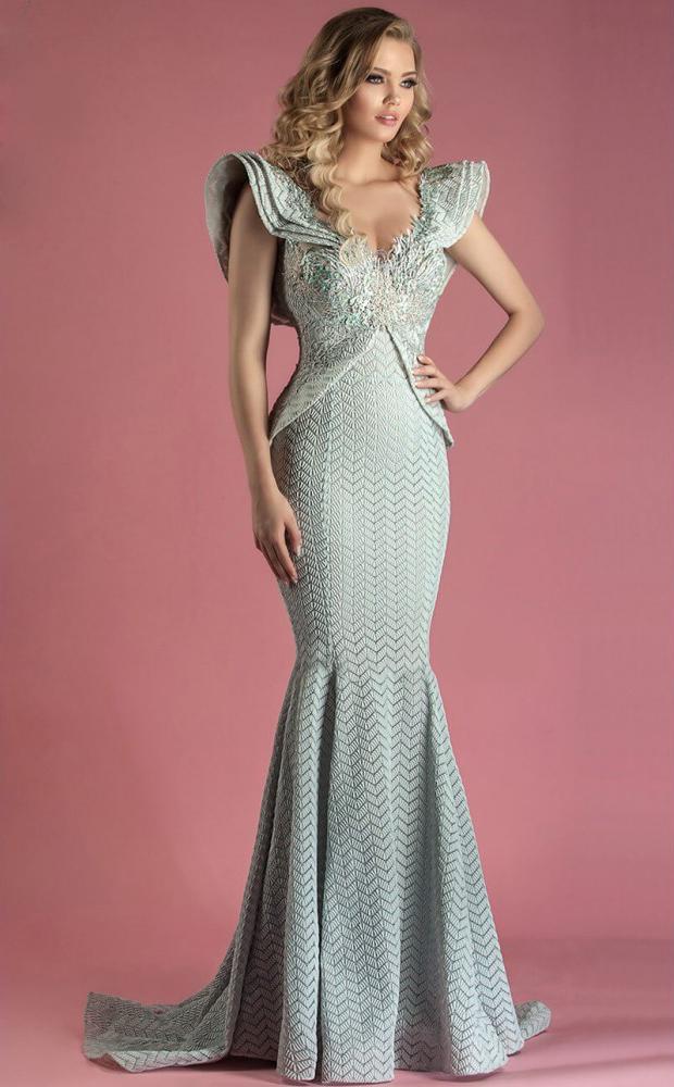 MNM Couture - K3545 Embellished Deep V-neck Mermaid Dress