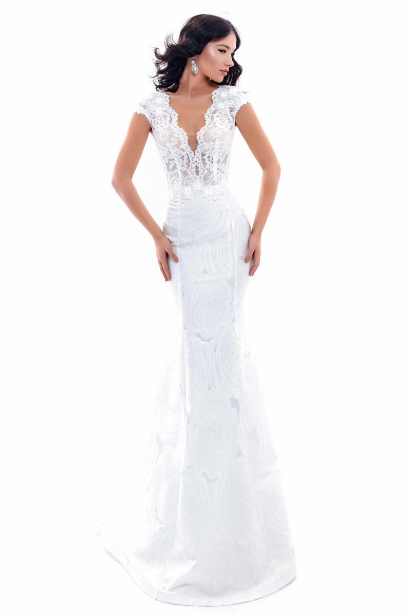 Tarik Ediz - 93351 Lace Deep V-Neck Jacquard Mermaid Gown