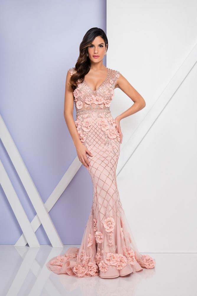 Terani Couture - 1722GL4488 Beaded Floral Applique Evening Dress