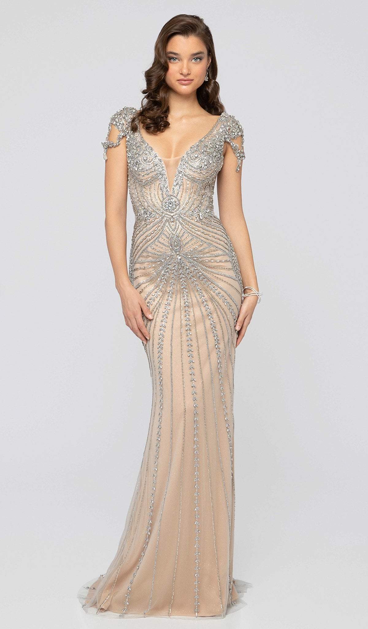 Terani Couture - 1911GL9498 Crystal Embellished Sheath Evening Gown