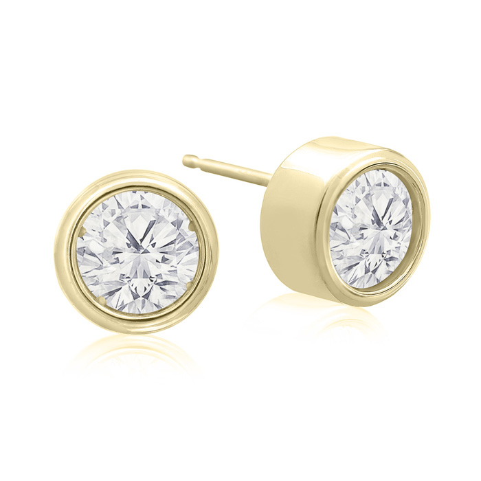 2 Carat Bezel Set Diamond Stud Earrings Crafted in 14K Yellow Gold (2.4 g),  by SuperJeweler