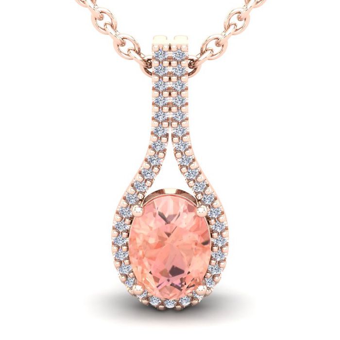 1 1/3 Carat Oval Shape Morganite & Halo Diamond Necklace in 14K Rose Gold (2.2 g), 18 Inches,  by SuperJeweler