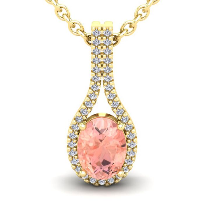 1 1/3 Carat Oval Shape Morganite & Halo Diamond Necklace in 14K Yellow Gold (2.2 g), 18 Inches,  by SuperJeweler