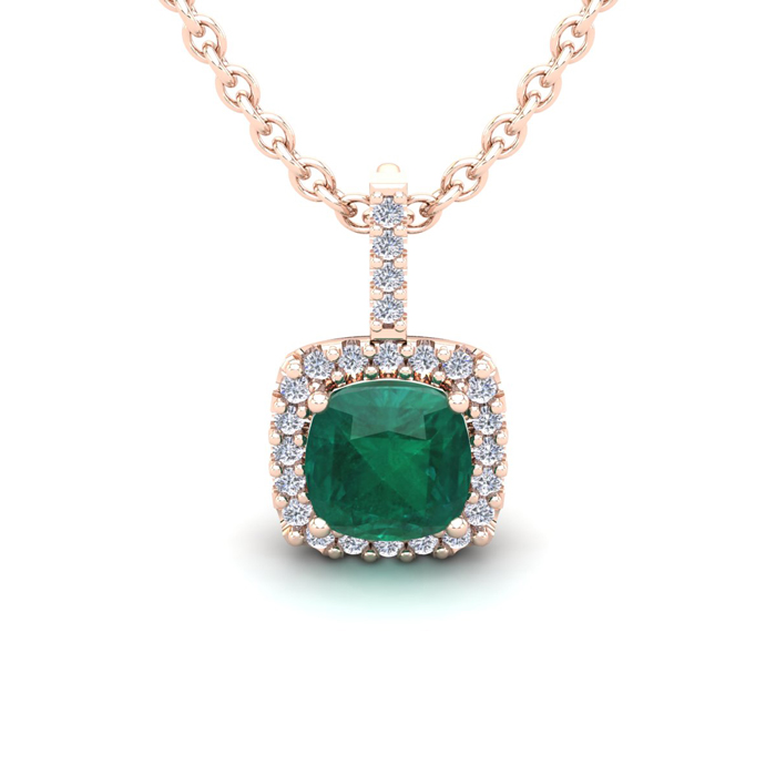 1.25 Carat Cushion Cut Emerald & Halo Diamond Necklace in 14K Rose Gold (1.5 g), 18 Inches,  by SuperJeweler