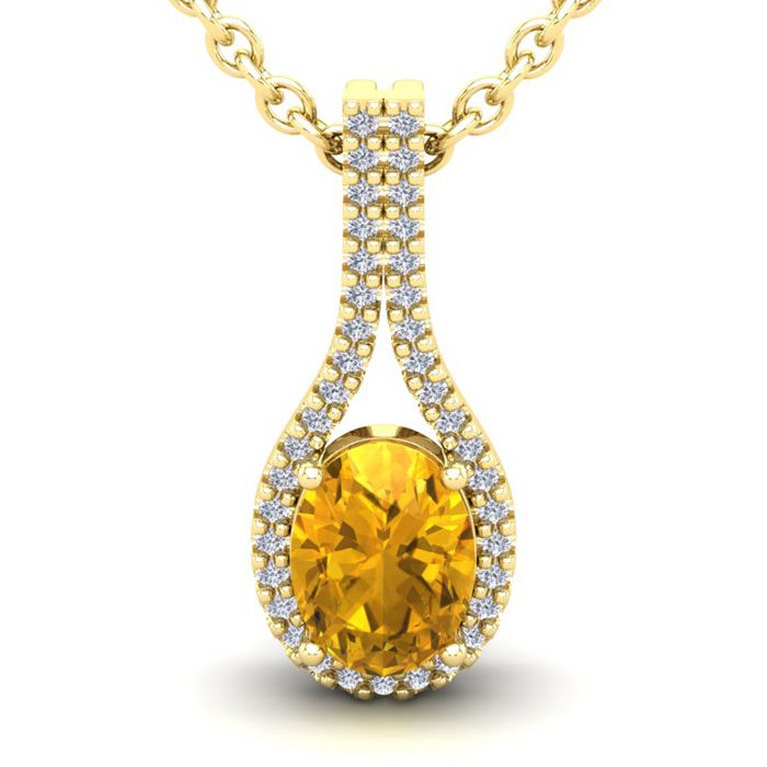 1.25 Carat Oval Shape Citrine & Halo Diamond Necklace in 14K Yellow Gold (2.2 g), 18 Inches,  by SuperJeweler