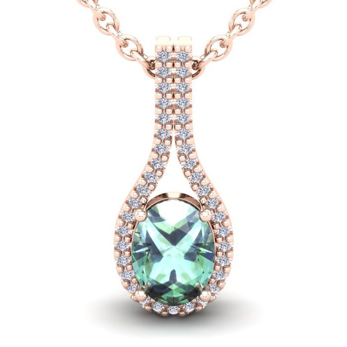 1.25 Carat Oval Shape Green Amethyst & Halo Diamond Necklace in 14K Rose Gold (2.2 g), 18 Inches,  by SuperJeweler