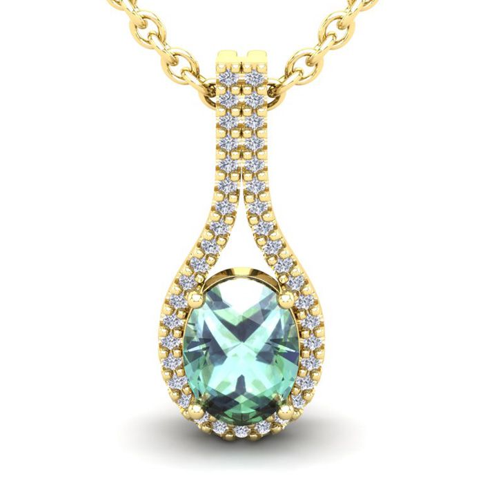 1.25 Carat Oval Shape Green Amethyst & Halo Diamond Necklace in 14K Yellow Gold (2.2 g), 18 Inches,  by SuperJeweler
