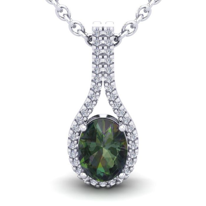 1.25 Carat Oval Shape Mystic Topaz & Halo Diamond Necklace in 14K White Gold (2.2 g), 18 Inches,  by SuperJeweler