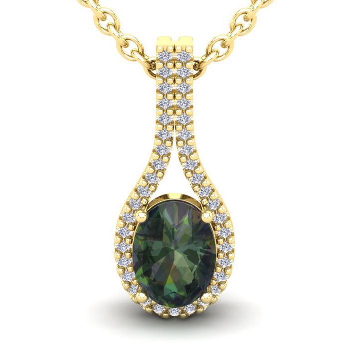 1.25 Carat Oval Shape Mystic Topaz & Halo Diamond Necklace in 14K Yellow Gold (2.2 g), 18 Inches,  by SuperJeweler
