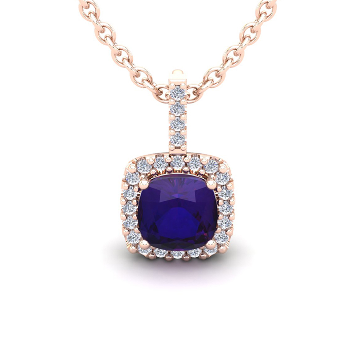 1 3/4 Carat Cushion Cut Amethyst & Halo Diamond Necklace in 14K Rose Gold (2 g), 18 Inches,  by SuperJeweler