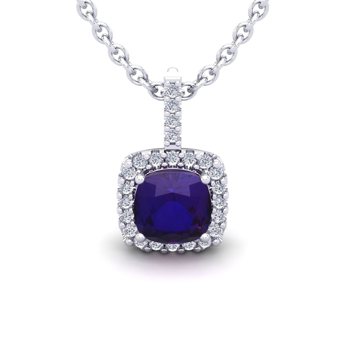 1 3/4 Carat Cushion Cut Amethyst & Halo Diamond Necklace in 14K White Gold (2 g), 18 Inches,  by SuperJeweler