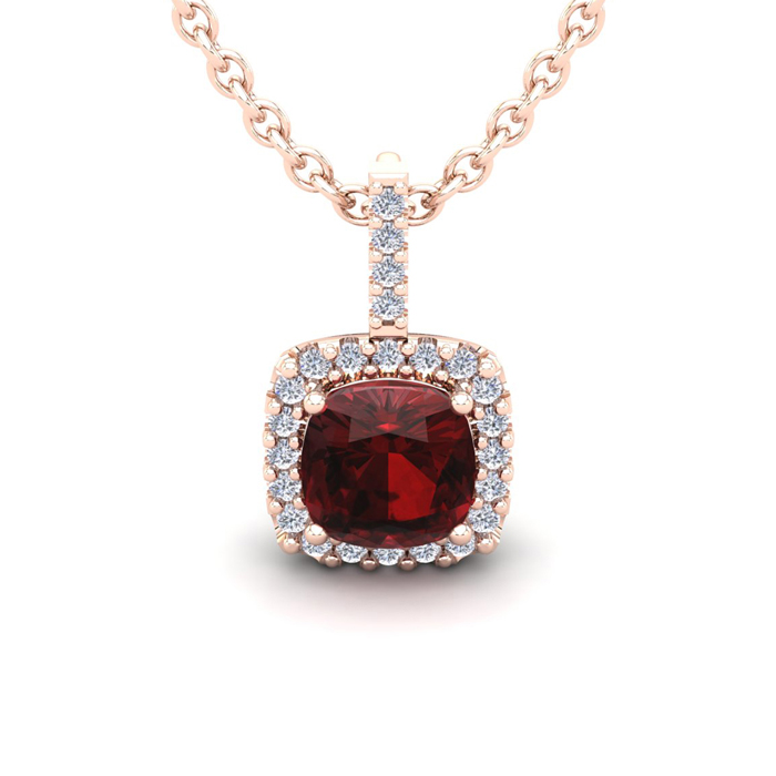 1 3/4 Carat Cushion Cut Garnet & Halo Diamond Necklace in 14K Rose Gold (2 g), 18 Inches,  by SuperJeweler