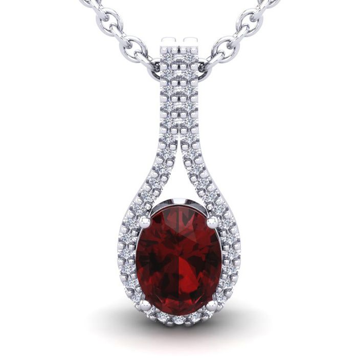 1 3/4 Carat Oval Shape Garnet & Halo Diamond Necklace in 14K White Gold (2.2 g), 18 Inches,  by SuperJeweler