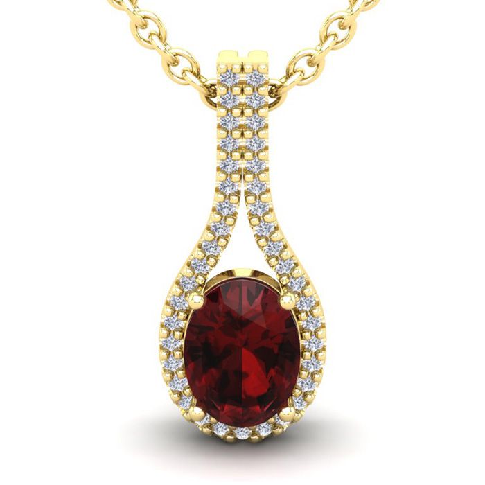 1 3/4 Carat Oval Shape Garnet & Halo Diamond Necklace in 14K Yellow Gold (2.2 g), 18 Inches,  by SuperJeweler