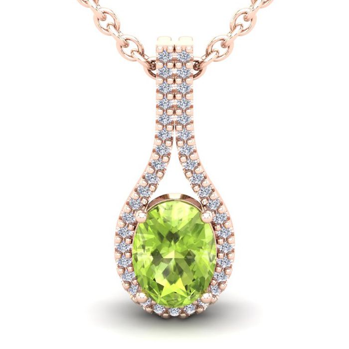 1.5 Carat Oval Shape Peridot & Halo Diamond Necklace in 14K Rose Gold (2.2 g), 18 Inches,  by SuperJeweler