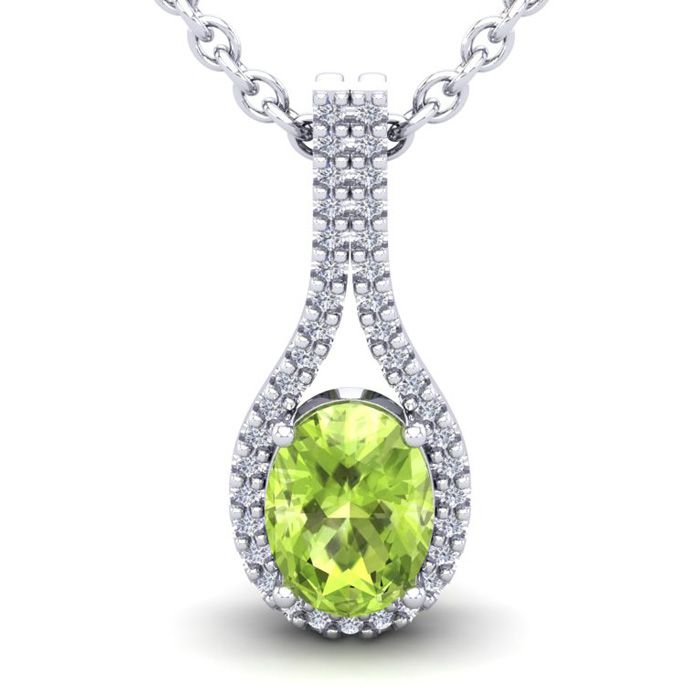 1.5 Carat Oval Shape Peridot & Halo Diamond Necklace in 14K White Gold (2.2 g), 18 Inches,  by SuperJeweler